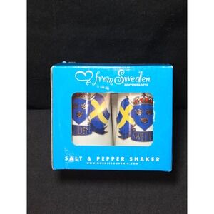From Sweden Salt and Pepper Shaker Set with Swedish Coat of Arms Souvenir Gift